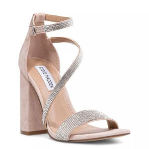 Steve Madden Varali Nude Rhinestone Block Heel Suede Sandals Size 10